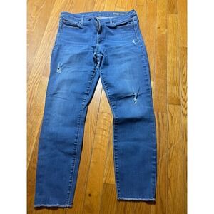 GAP 1969 Jeans Womens Size 32R‎ Blue Distressed Mid Rise Zip Fly Denim Raw Hem